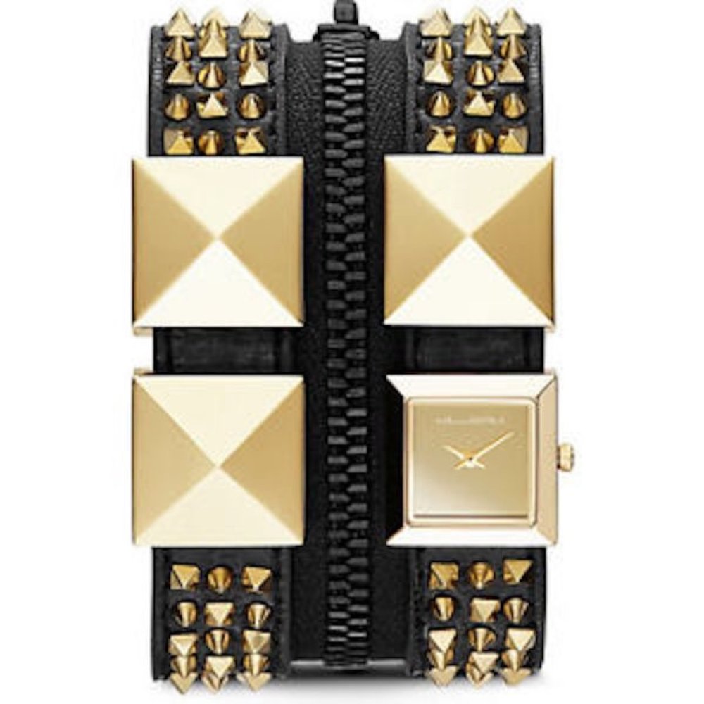 Karl Lagerfeld Women's KL-2014 Gold with Black Leather Cuff Watch